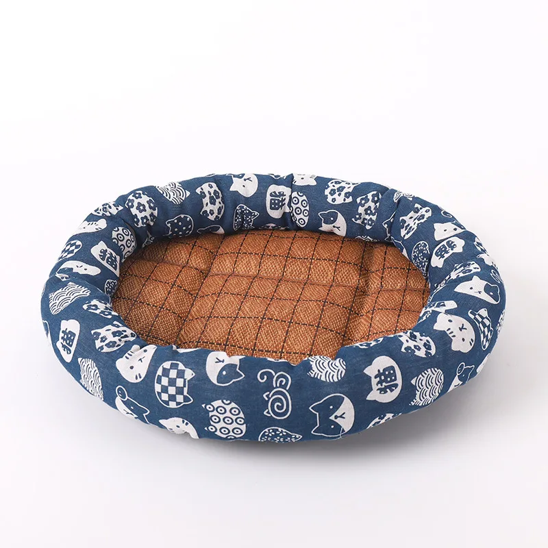 summer cool cozy breathable sleeping Cotton pets dogs bed Padding non-toxic round cats rattan mats