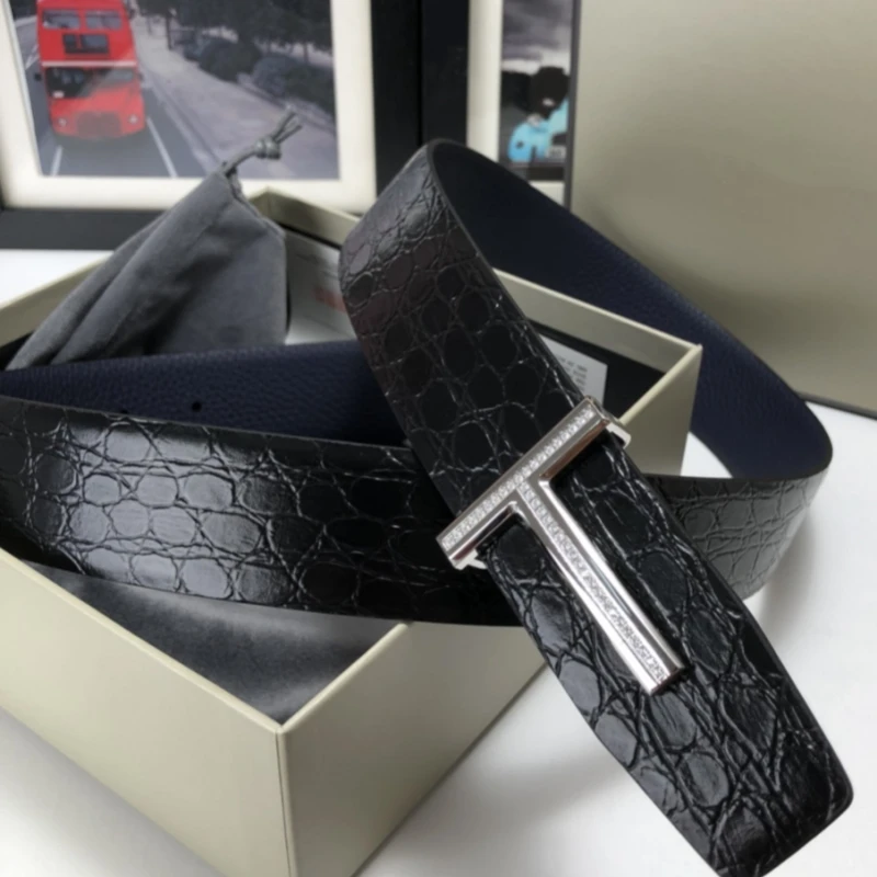 High Quality Luxury Designer Men\'s Belt With Double-sided T-shaped Diamond Business Style Fashionable Waist Decoration 38MM