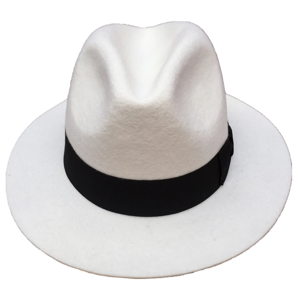 Wool Felt Pinch Crown White Fedora Hat For Men Women Gentleman