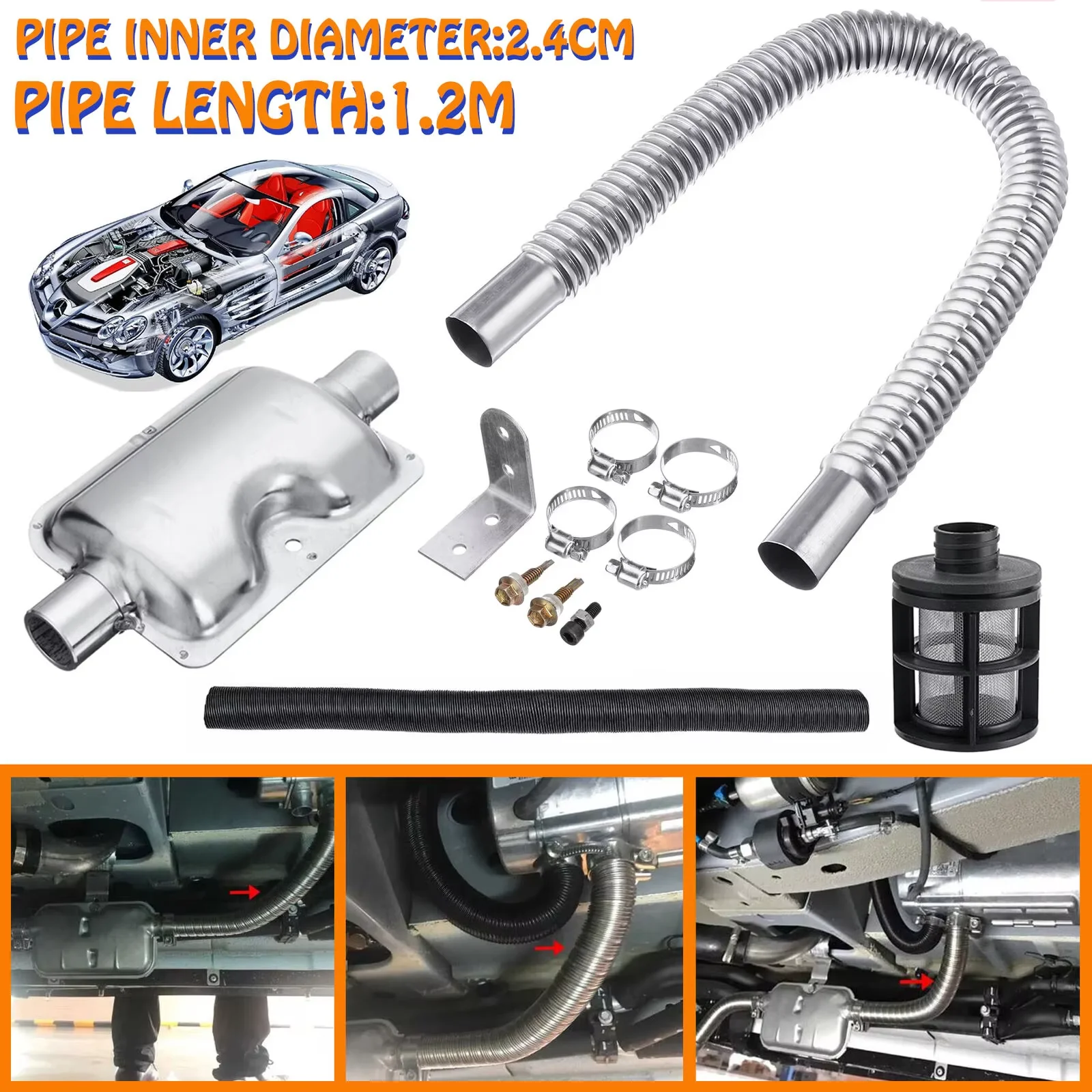 

120CM Exhaust Pipe Hose And 25MM Air Filter for Air Diesel Heater Universal Fit Automotive Accessory