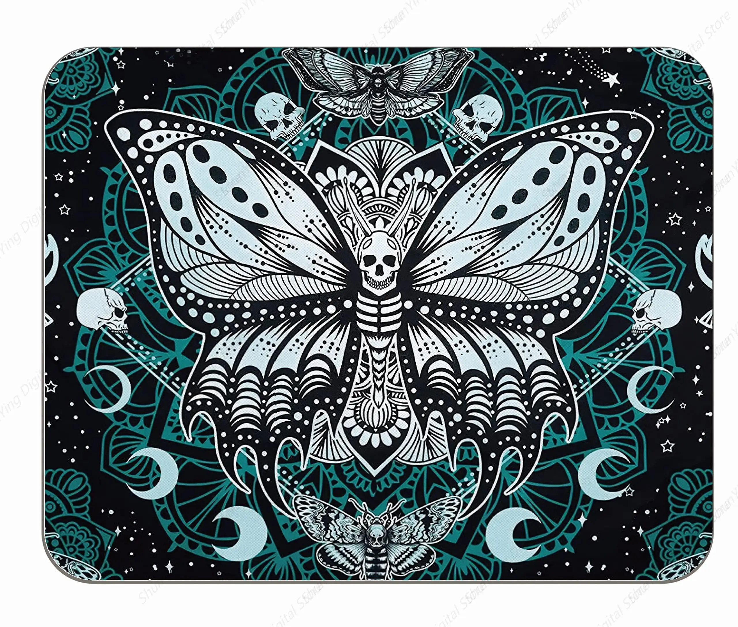 

Gothic Skeleton Death Moth Blue Mandala Non Slip Rubber Mouse Pad, Suitable For Computers Laptops Offices 18*22cm