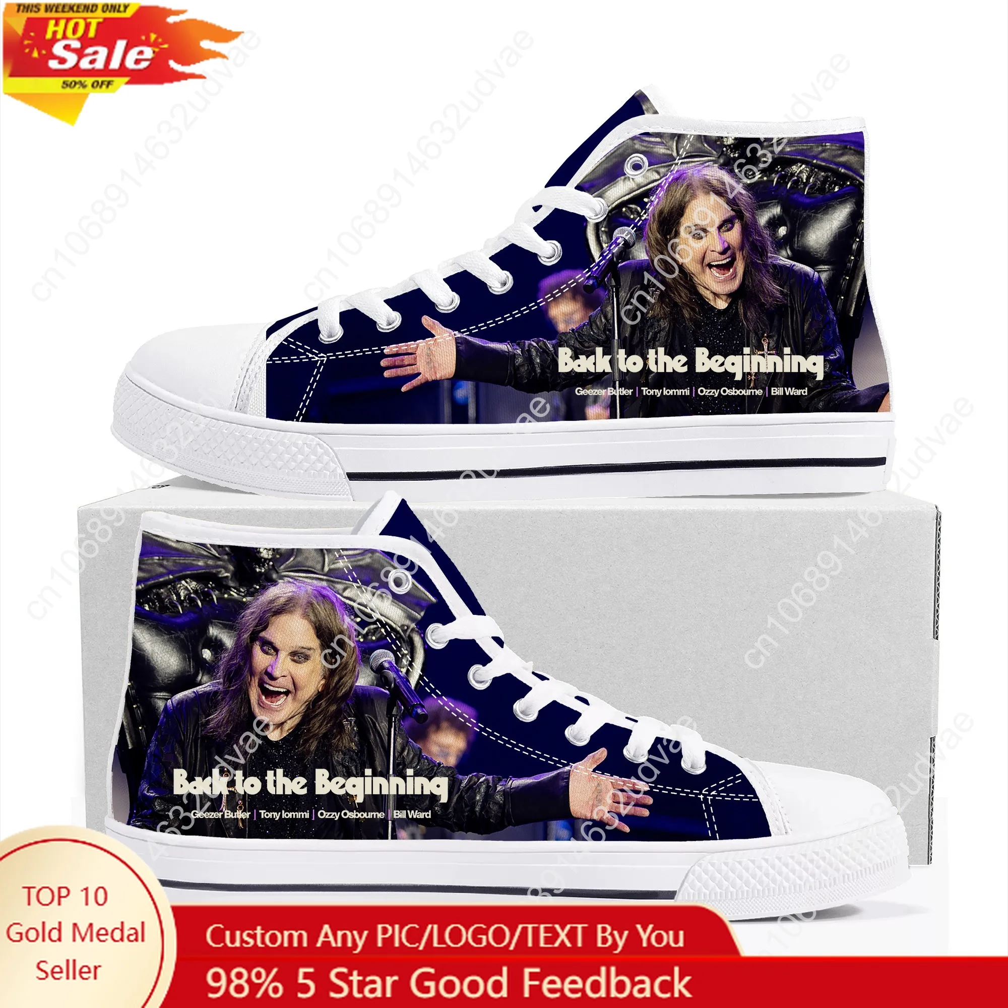 

Ozzy Osbourne 1948-2025 High Top Shoes Men Women Canvas Sneaker High Quality Sneakers Back To The Beginning Custom Shoe White