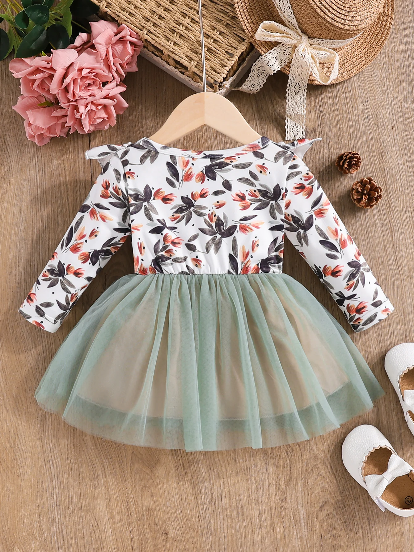 Infant Newborn Baby Girls Spring &Autumn Round Neck Long Sleeved Fashion Casual Dress 0-36M