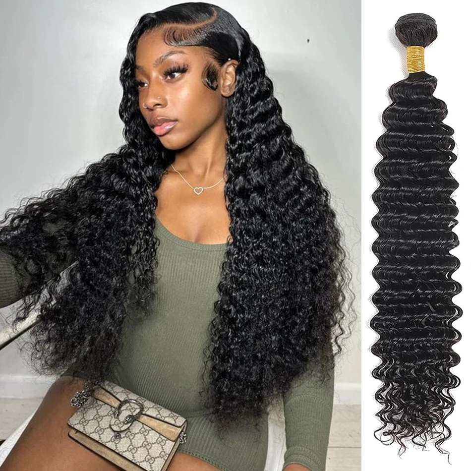 Brazilian Deep Wave 1 3 4 Bundles Deal 100% Human Hair Weaves Natural Color Raw Remy Water Wave Curly Hair Extensions 30 Inch