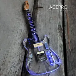 In Stock Acepro Blue LED Light Electric Guitar, Clear Acrylic Body Crystal Guitar, Maple Neck, Free Shipping Guitarra