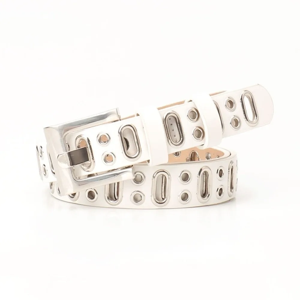

Trendy Alloy Buckle Oval Multihole Belt Vintage Hollow PU Leather Waistband Punk Hip-hop Unisex Belt Cargo Pants Accessories