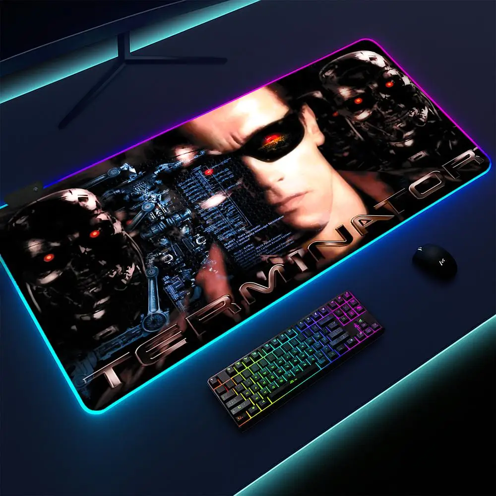 The Terminator Mouse Pad Gaming mat, LED lighted, non-slip base, waterproof, large deskpad, soft surface