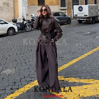 KONDALA Casual Chic Wide Leg Pants Women Office Lady Pockets Pleated Long Trousers Fashion 2026 Spring Summer Streetwear Pants - Image 3