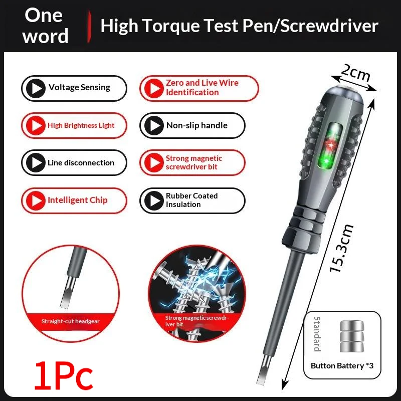 1Pc 2-in-1 Screwdriver Electricity Detector High Torque Strong Magnetic Voltage Test Pen Screwdriver For Electricity Detection.