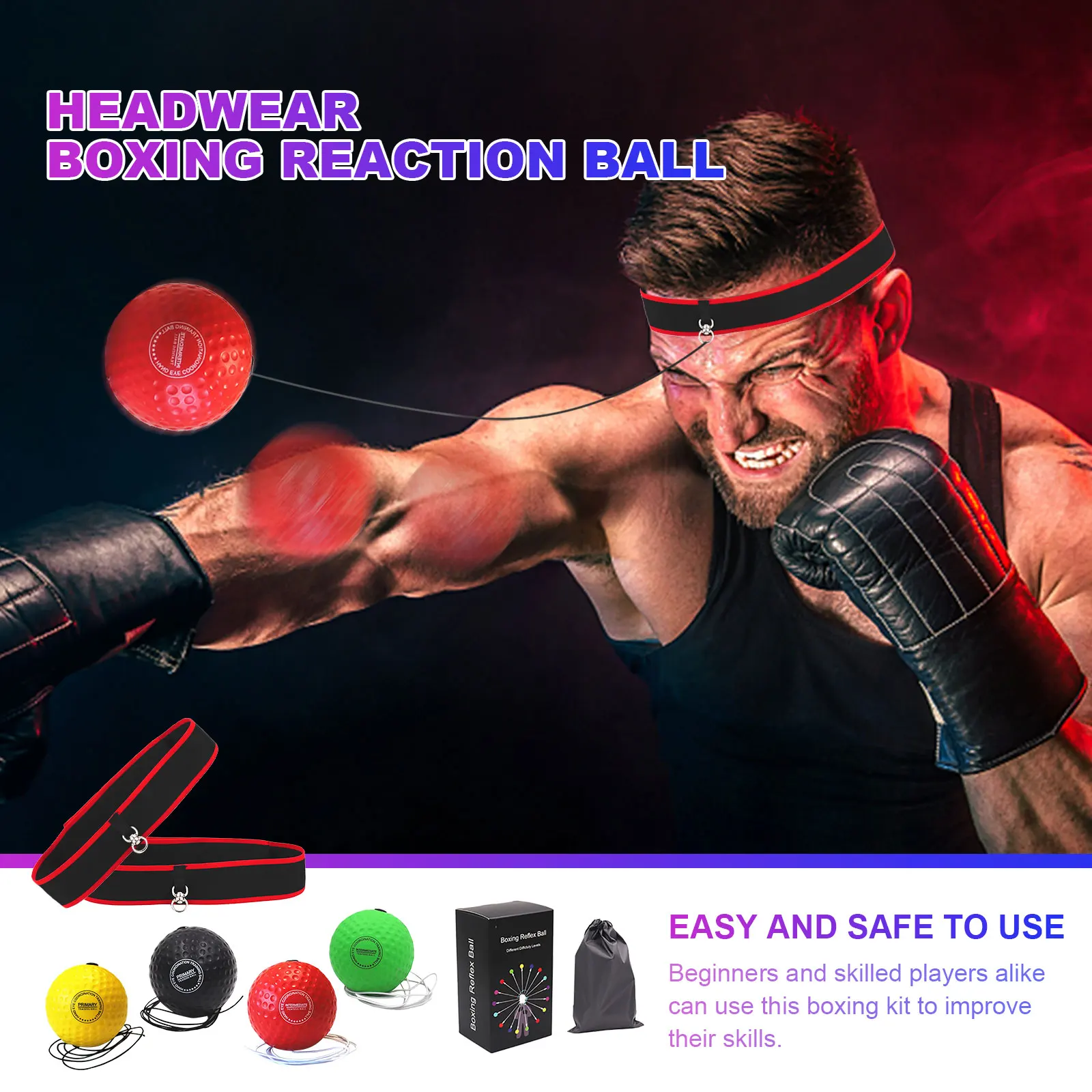 Boxing Speed Punch Ball with Headband Gym Exercise Boxing Ball Raising Reaction Head-Mounted for Hand-Eye Coordination Training
