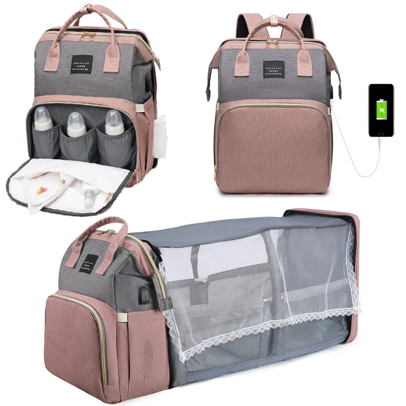 Mochila plegable para mamá, bolsa ligera y portátil para cuna, de gran capacidad, para bebé y Mujer