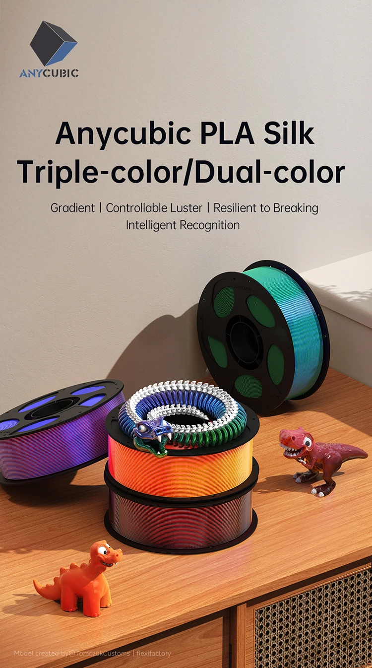 ANYCUBIC Dual-Color Silk Filament Silk Texture FDM 3D Printer PLA Filament Shine Bright Multicolor Silk 3D Printing Material