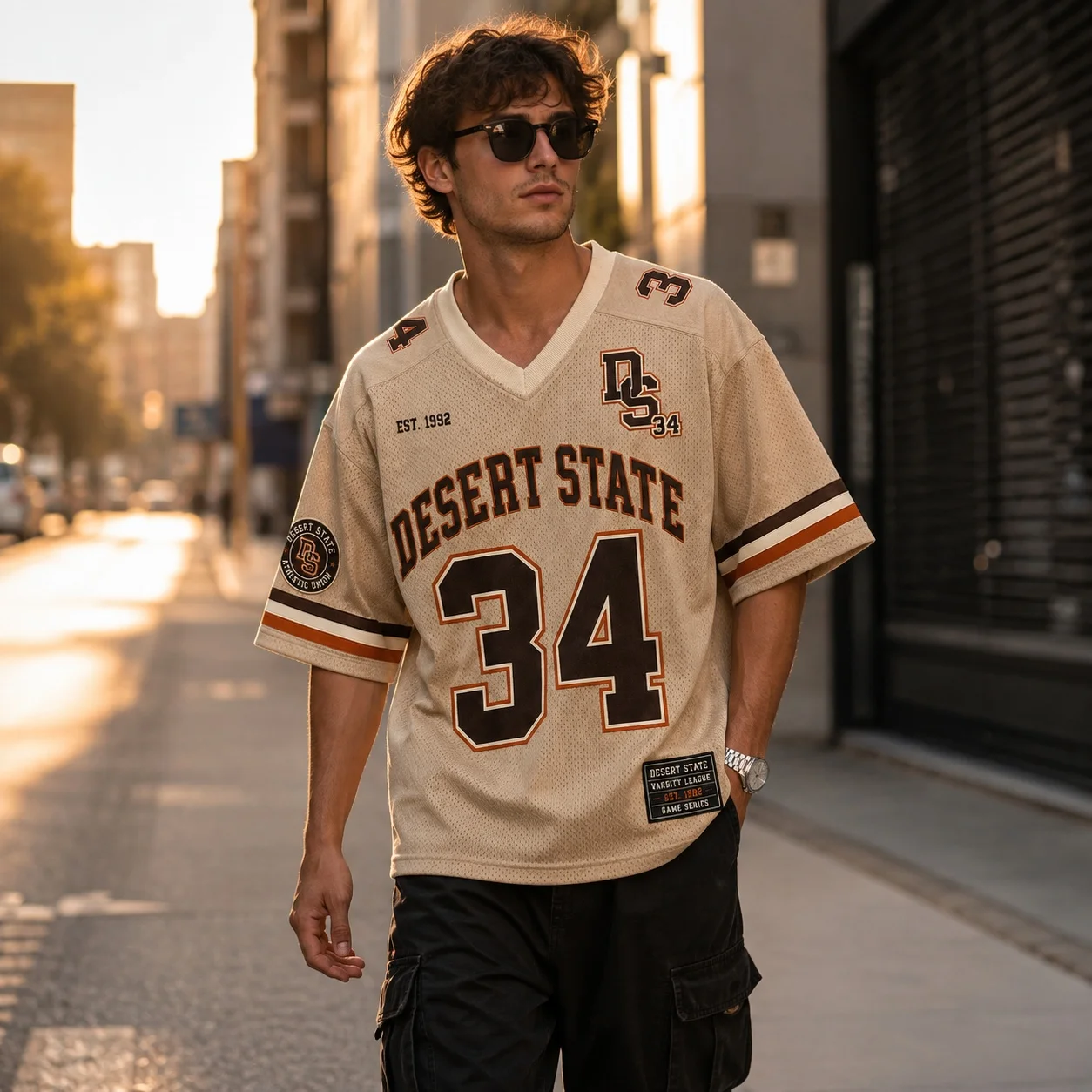 Men's T‑shirt Summer V Neck Short Sleeve Letter Print Loose Vintage Varsity Sport Street Trendy Casual Oversized Daily Tops