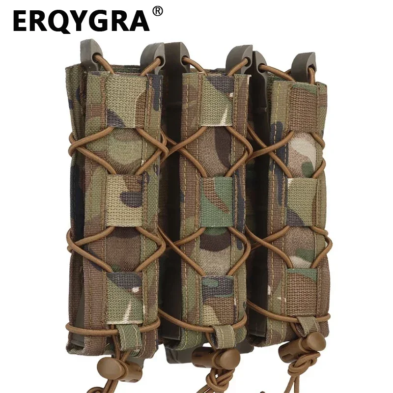 

ERQYGRA Tactical 9mm Tiger Type Long Triple Quick Pull Mag Flashlight Pouch Molle System CS Shooting Waist Bag Hunting Equipment