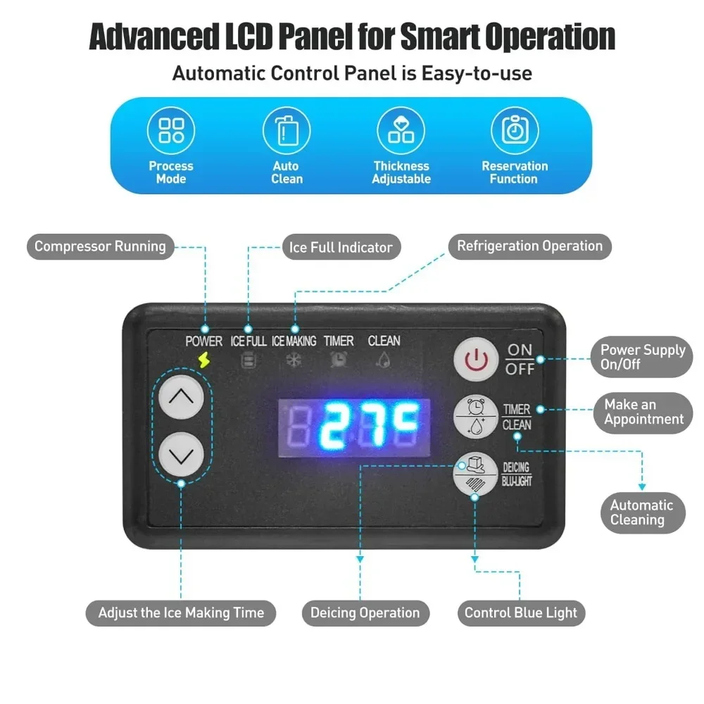 Kostkarka do lodu, 110LBS/24H z pojemnikiem na lód 18LBS i systemem filtracji wody, zawiera miarki, idealny do domu