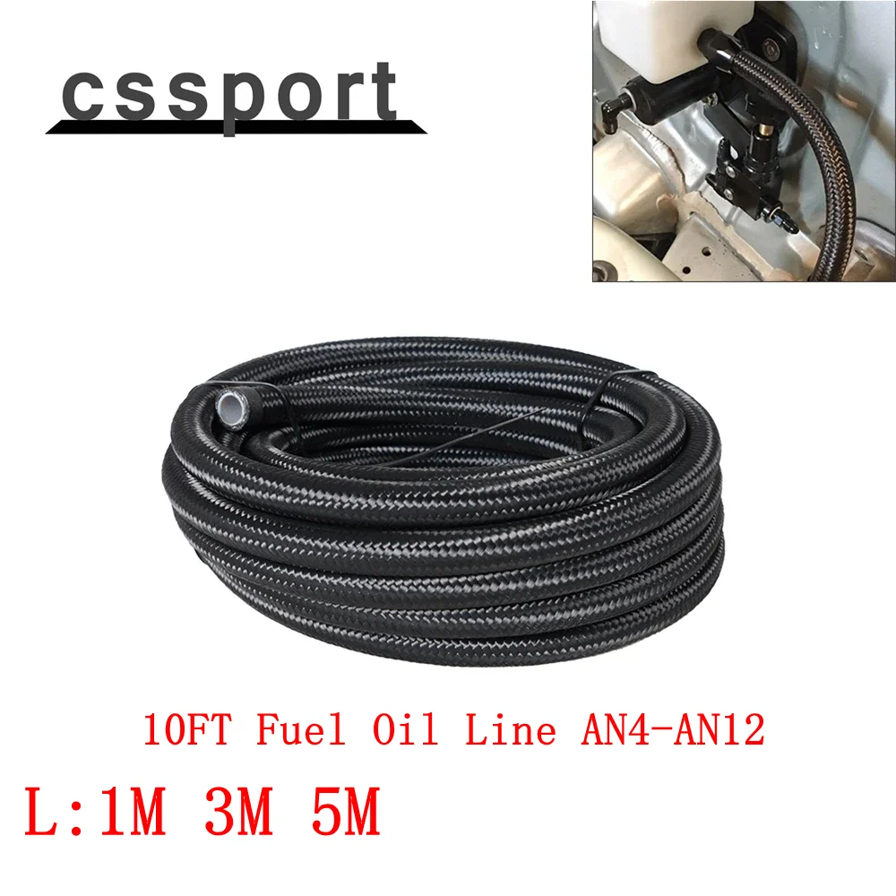 1M 3M 5M 10FT Fuel Oil Line AN4-AN12 Racing Hose Stainless Steel Braided Line PTFE Oil Cooler Hose Pipe Car Accessories Black