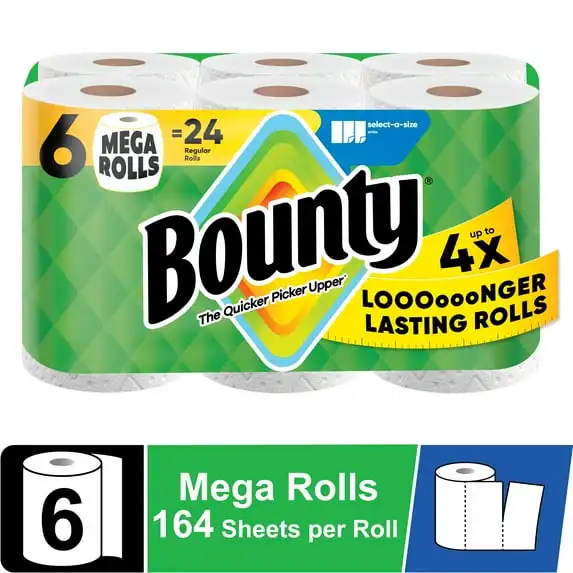 

Towels Select-A-Size White, 6 Mega Rolls, 164 Sheets per Roll
