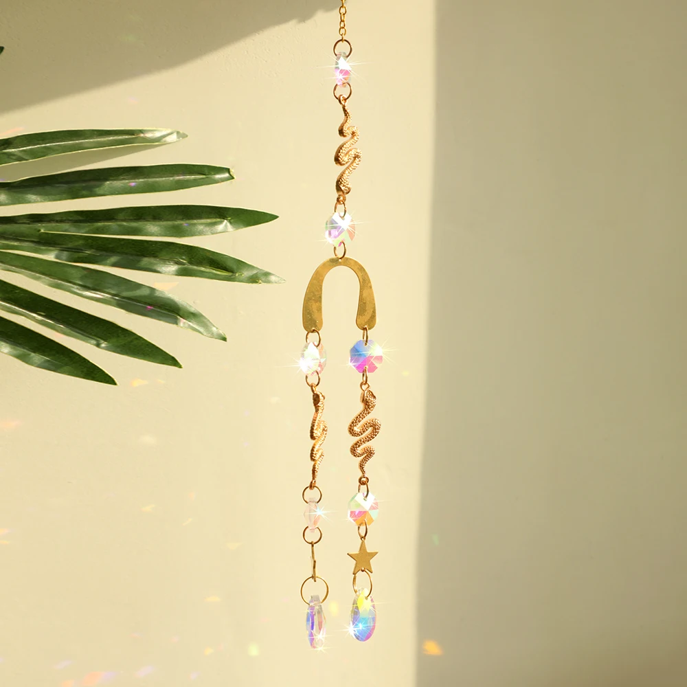 

Snake with Moon Suncatcher Crystal Rainbow Sun Catcher Window Prism Crystal Ornaments Garden Decoration Witchy Sun Catchers