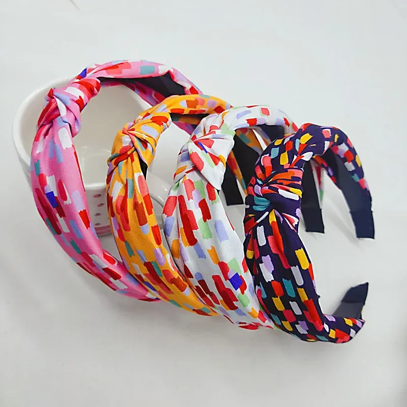 

Floral Print Knotted Headband Non-Slip Elastic Hair Hoop Fairy Core Style Hair Accessory for Women Girls