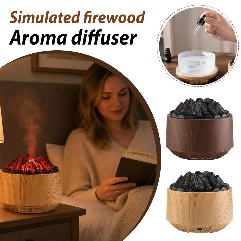 Premium Realistic Firewood Flame Aroma Diffuser 7 Colors LED Ultrasonic Auto Mist Essential Oil Quiet Bedroom Home Diffuser