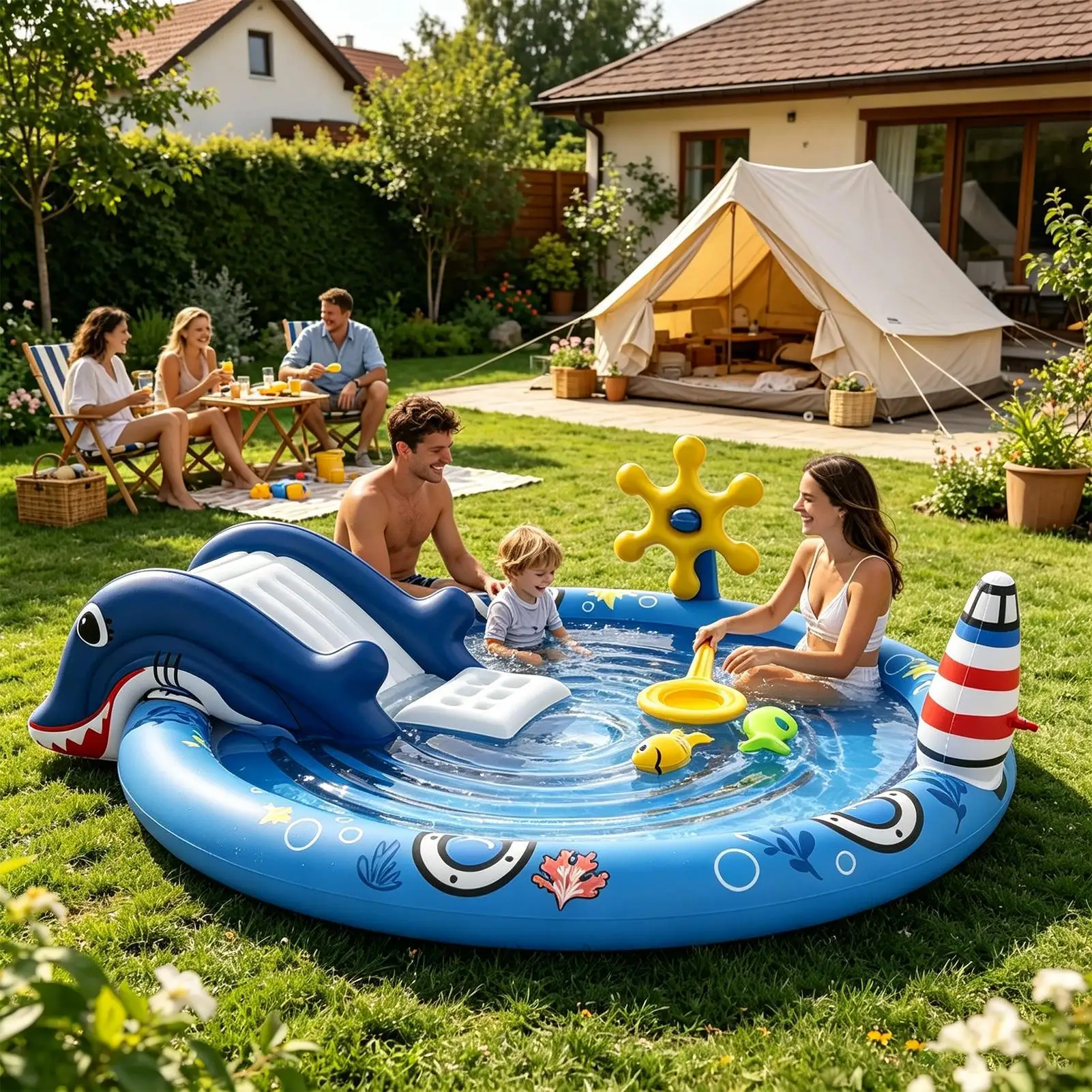 Kid Pools for Backyard Inflatable Cute Fun Pad Kids Beach Toys for Water Spray Play Summer Outdoor Garden Yard Lawn Patio Deck