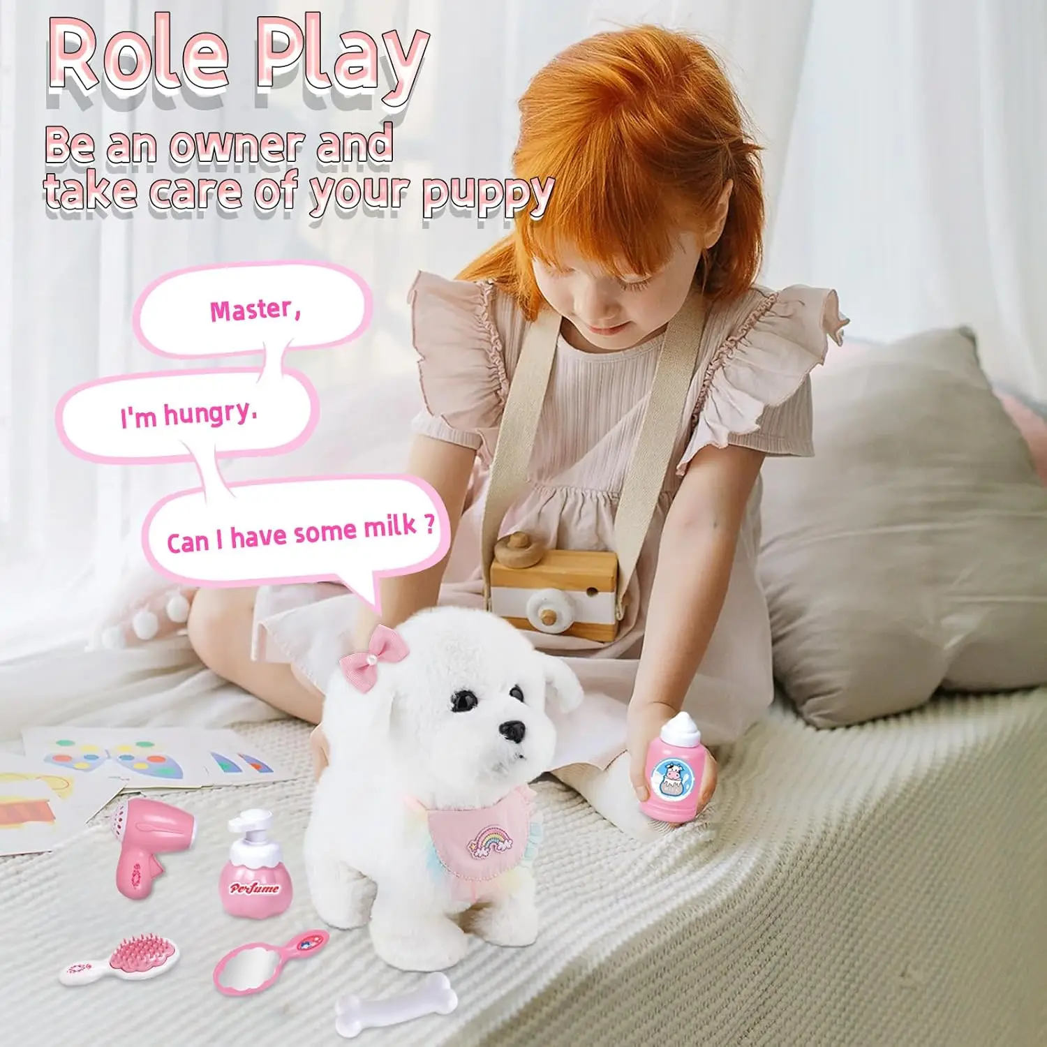 Interactive Stuffed Puppy Toys That Walk&Bark, Walking Dog Toy for Kids with Leash, Remote Control, Girls&Boys Aged 3+ GIFT