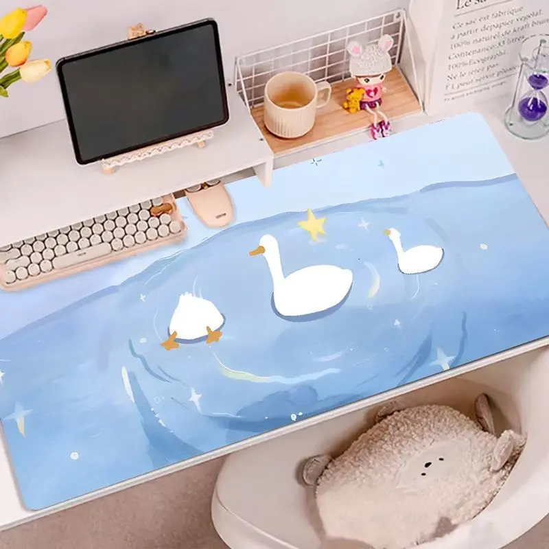 Leather Desk Pad Mouse Protector Non-Slip Cute Bear Duck Blue Large Mouse Pad Home &Office Desk Mat PU Leather Laptop Desk Pad view 4