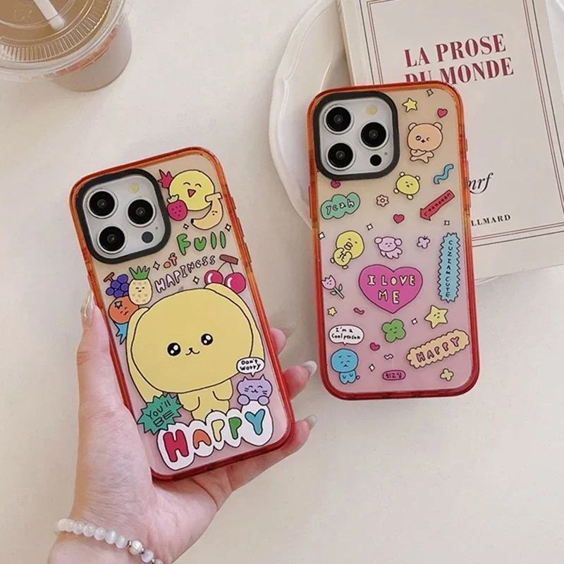 

Korean Cartoon Peach Gradient Border 2.0 Acrylic Phone Case Cover for IPhone 11 12 13 14 15 16 Pro Max Case