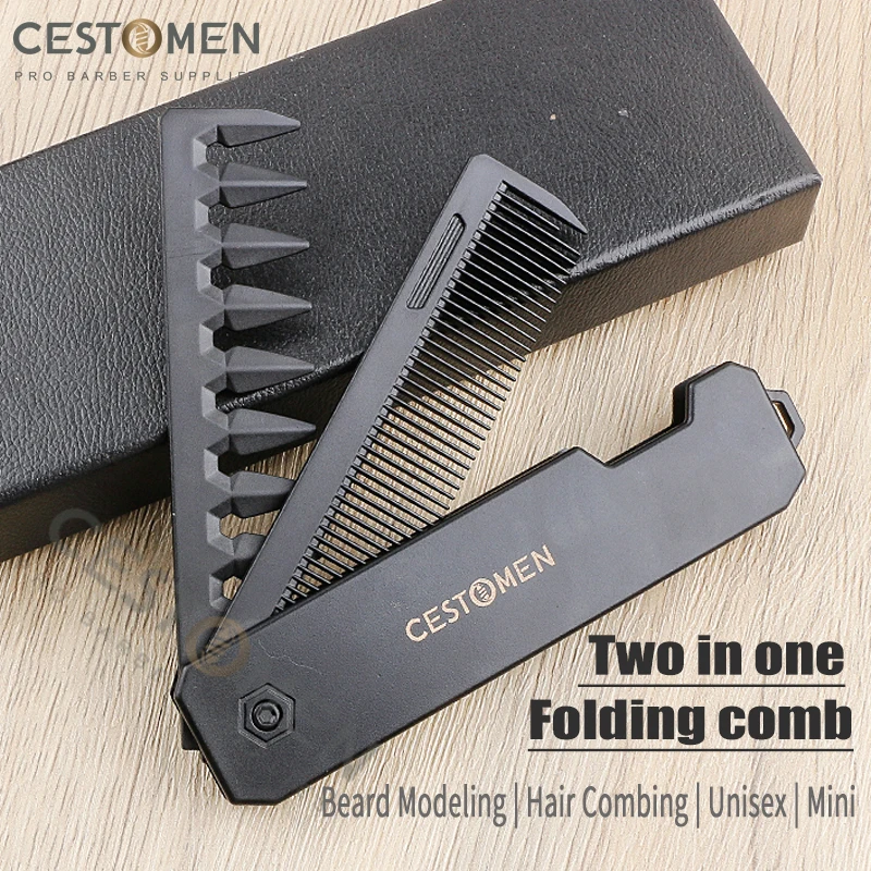 New 2 in 1 Pocket Folding Combs Plastic Wide Tooth Oil Head Comb Beard Combing Barber Hair Clipper Comb Salon Hair Styling Tools