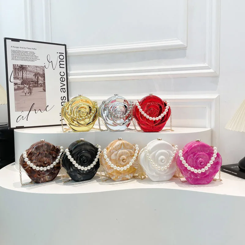 

Fashion Acrylic Flower Dinner Bag Crossbody Bags for Women Shoulder Bags Versatile Chain Box Bag Purse Handbags