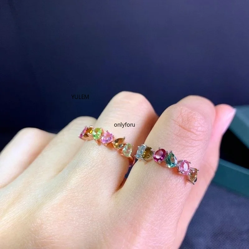 Fashion New Female Set 925 Sterling Silver Natural Tourmaline ring Girl Wedding Anniversary Party Romantic Gift