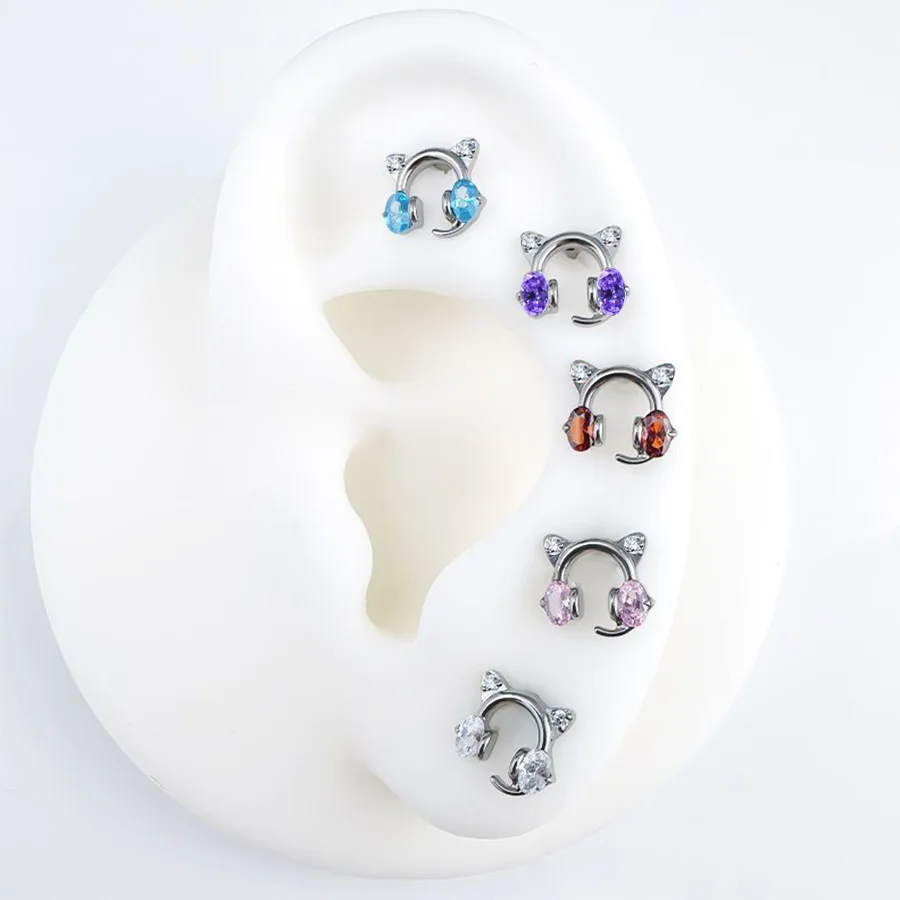 1PC G23 Titanium Piercing Ear Studs Internal Thread Heart Zircon Water Drop Cartilage Lip Stud Flatback Earlobe Body Jewelry 16G