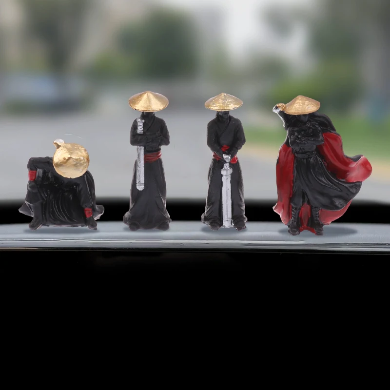 4 stks/set Hars Miniatuur Beeldjes Oude Aziatische Ninja Samurai Warrior Model, Cool Mini Sculptuur voor Auto Dashboard Decor Gift