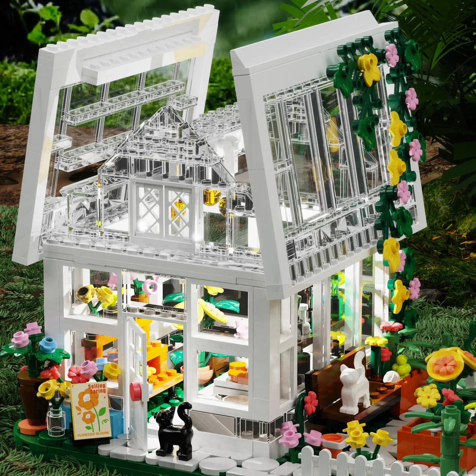 Mais novo casa de flores mini bloco de construção conjunto cidade rua vista estufa blocos modelo kits presentes aniversário para crianças