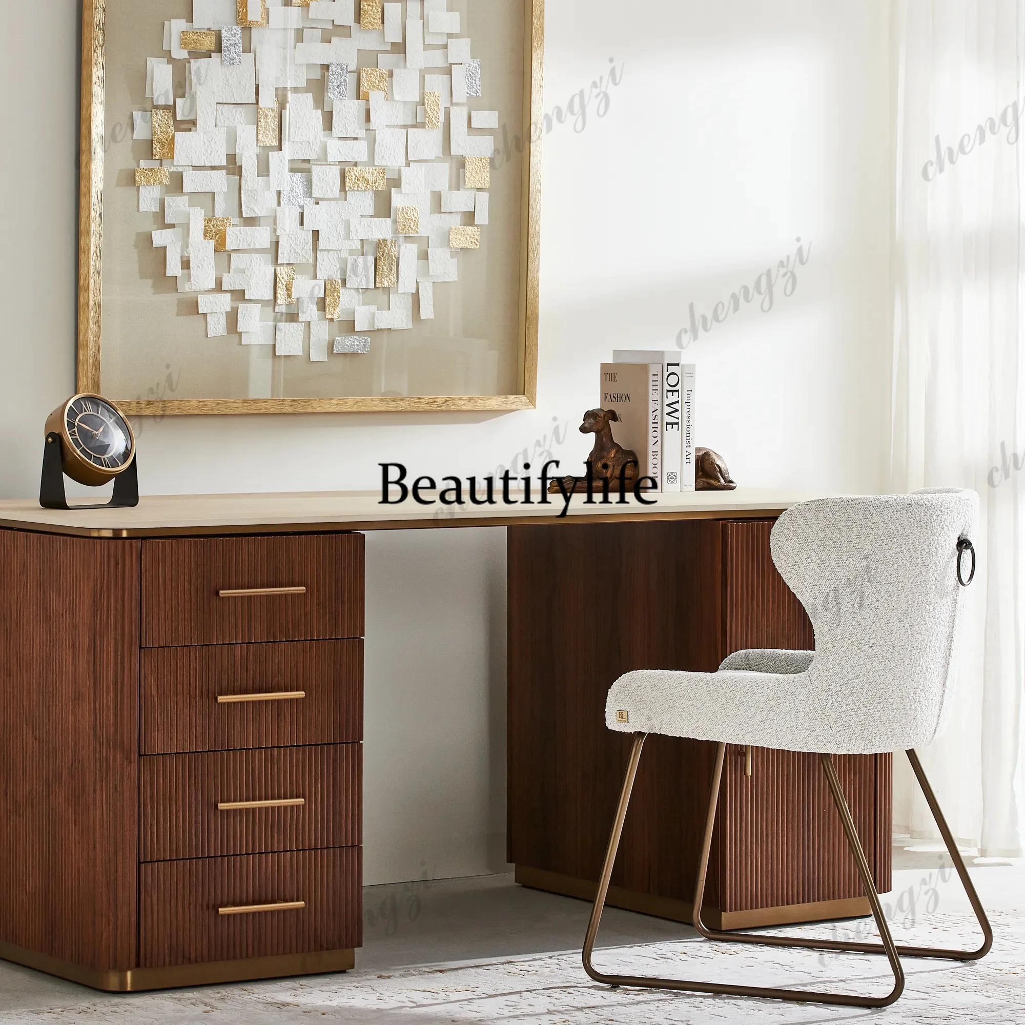 American retro French minimalist marble desk home writing desk computer table