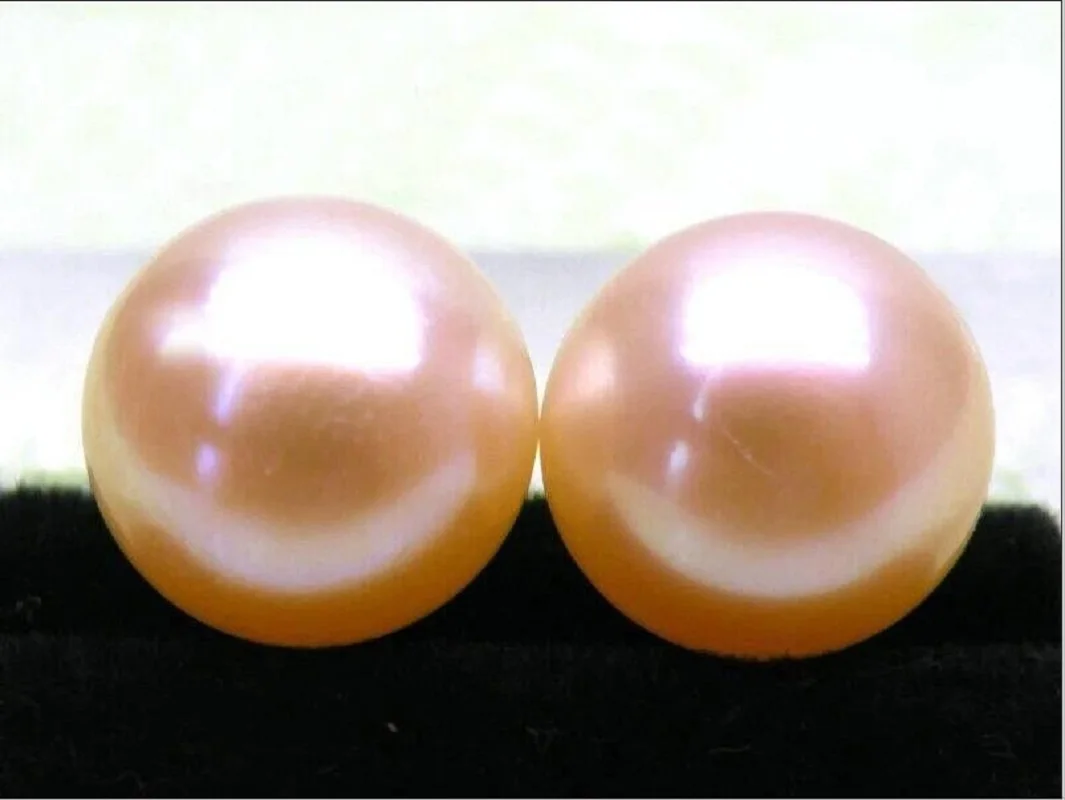 Large quantity of AAAA 12-13mm genuine perfect pink South China Sea earrings pearl earrings 14Kp gold