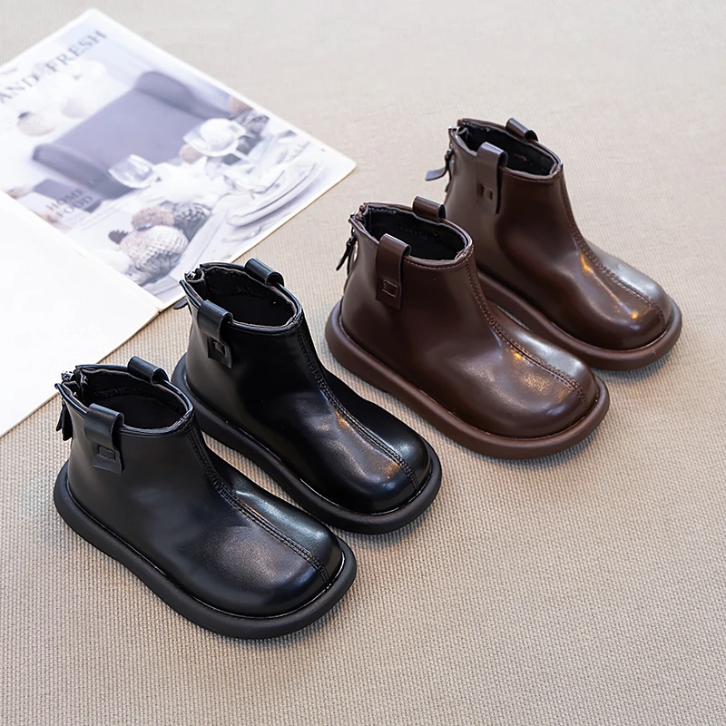 

Kids Ankle Boots Korean Style Versatile Boys Girls Leather Boots Soild Color Fashion 2025 Autumn New Children Short Boots Casual