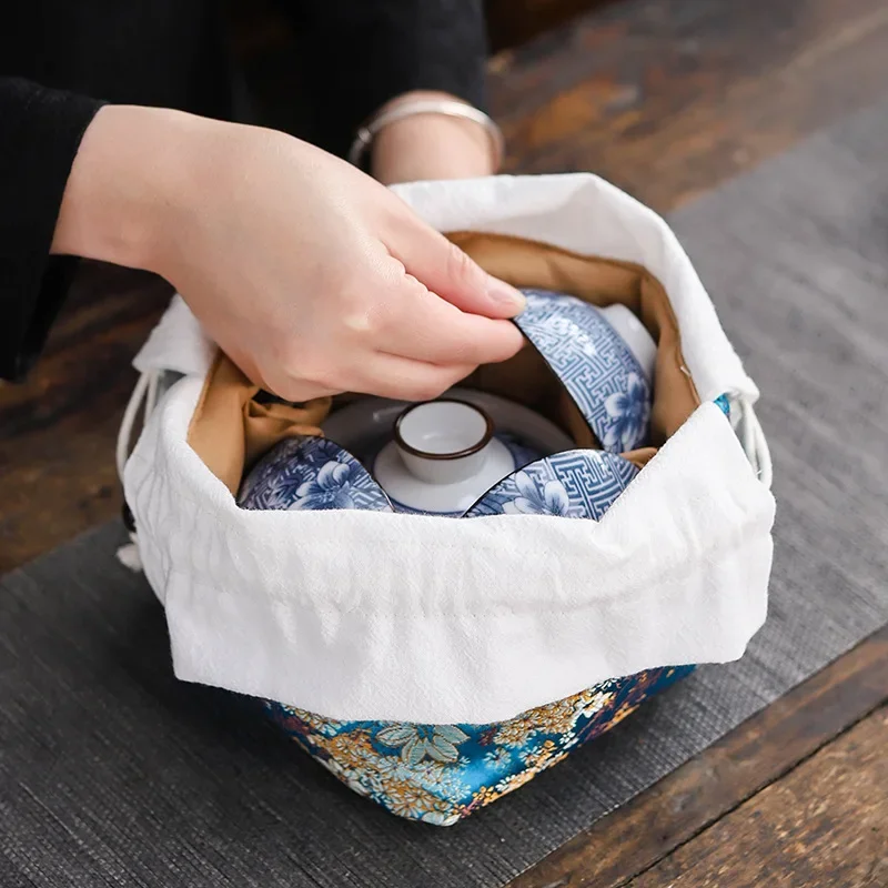 Portable Ceramics Storage Travel Teaware Set Storage Bags Drawstring Pouches Stationery Jewellery Drop-proof Organiser Cloth Bag
