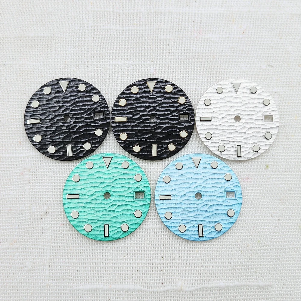28.5mm Wave Texture Diver Dial Green Lume Triangle Marker Date At 3 Fits NH35 NH36 4R 7S 3 3.8 4.2 Crown Watch Mod Accessories