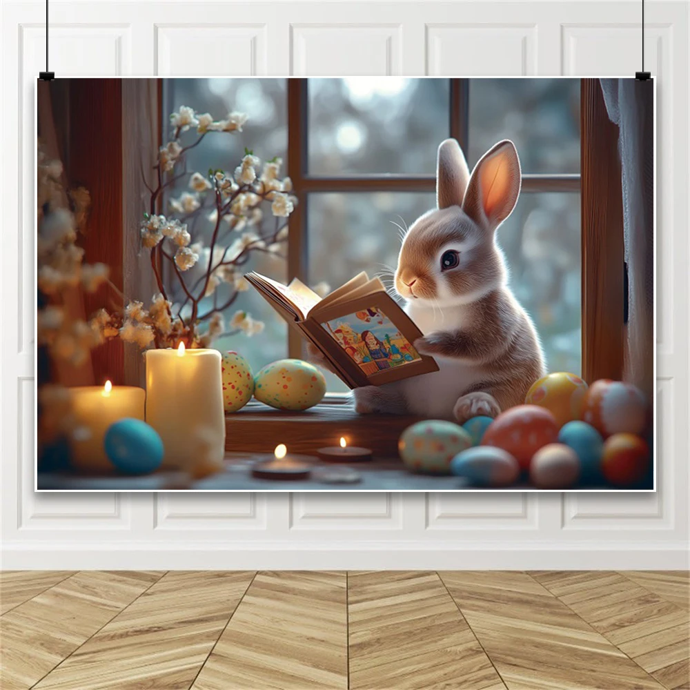 عيد الفصح التصوير خلفية البيض الملونة الكرتون الأرنب الفرنسية نافذة زهرة شمعة كتاب الأرواح حفلة خلفية استوديو الصور