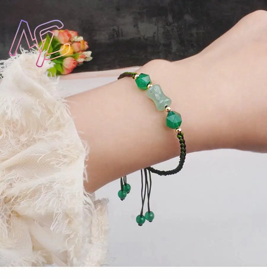 الأخضر الطبيعي حبات اليشم أساور هدايا الموضة للنساء الإسورة مجوهرات حقيقية منحوتة الأحجار الكريمة خمر مصمم الملحقات #4