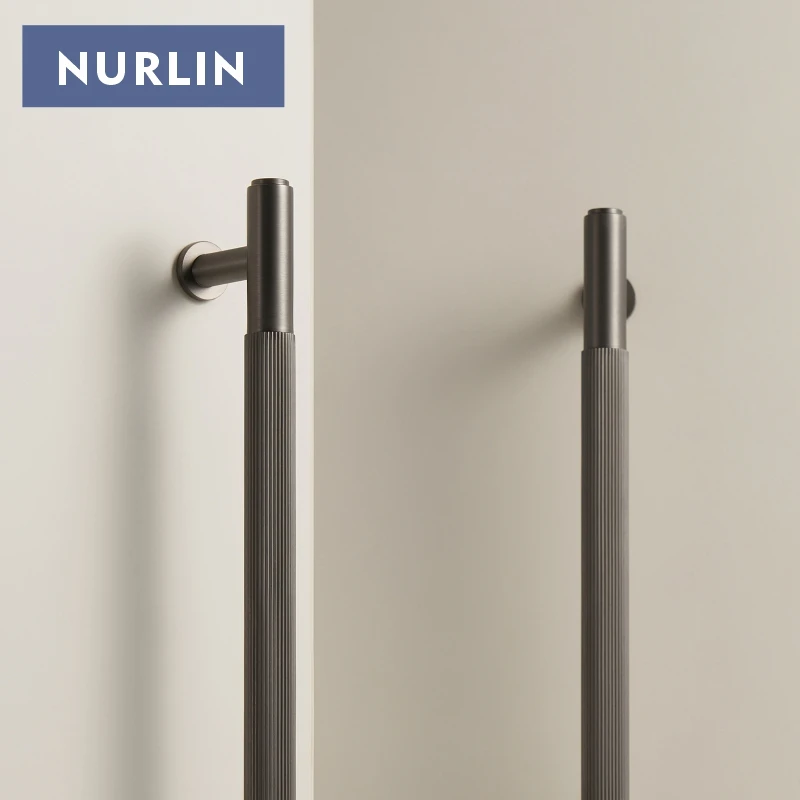 Nurlin Solid Brass Linear Pattern Cabinet Knobs Wardrobe Cabinet Door Drawer Handle Gunmetal Matte Gold Antique Bronze Pull