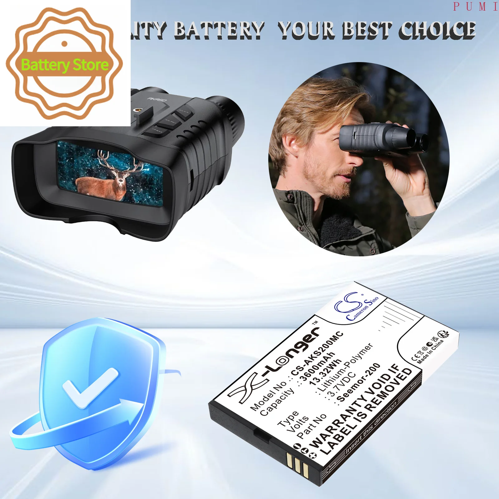 CS Replacement Battery for AKASO Seemor 200,Seemor-200 PN:Seemor-200 3600mAh / 13.32Wh