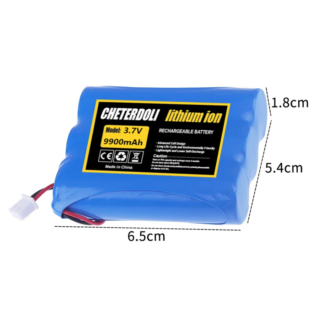 3.7 فولت 18650 بطارية ليثيوم أيون قابلة للشحن 9900 مللي أمبير + XH2.54 2P التوصيل ل سمّاعات بلوتوث مشغل صغير المصابيح الأمامية الشمسية LED