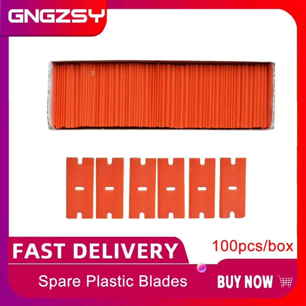 CNGZSY 100pcs Plastic Razor Scraper Blades with Chisel Edge Remove Decals Stickers Adhesive Clean Glass Mirror Ceramic Glue E14