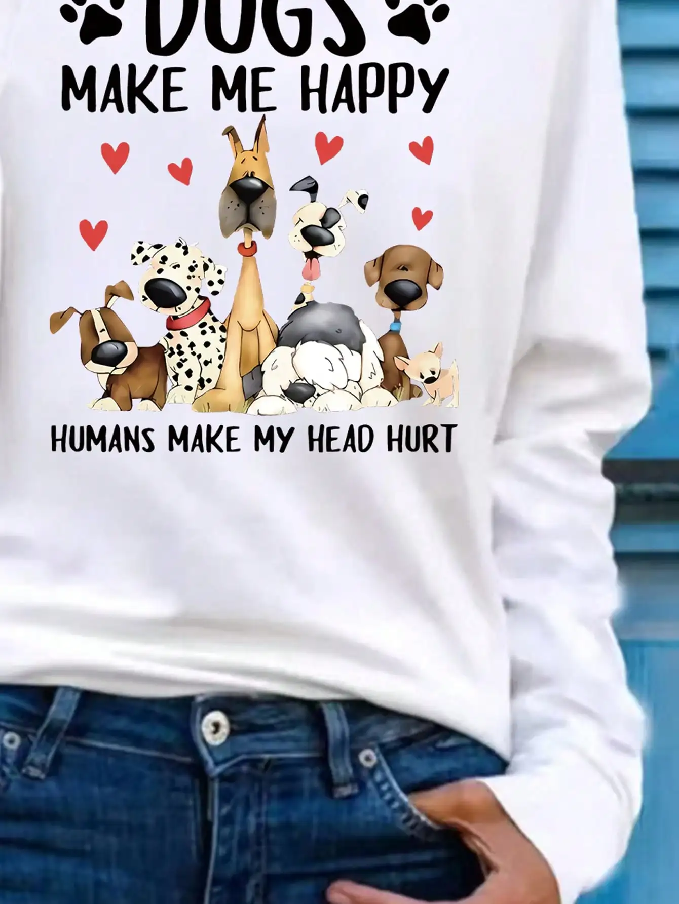2026 Damen Frühling und Sommer Lässiges Slogan-Hunde-Print Rundhals Einfarbiges Langarm-Pullover T-Shirt – Detail 22