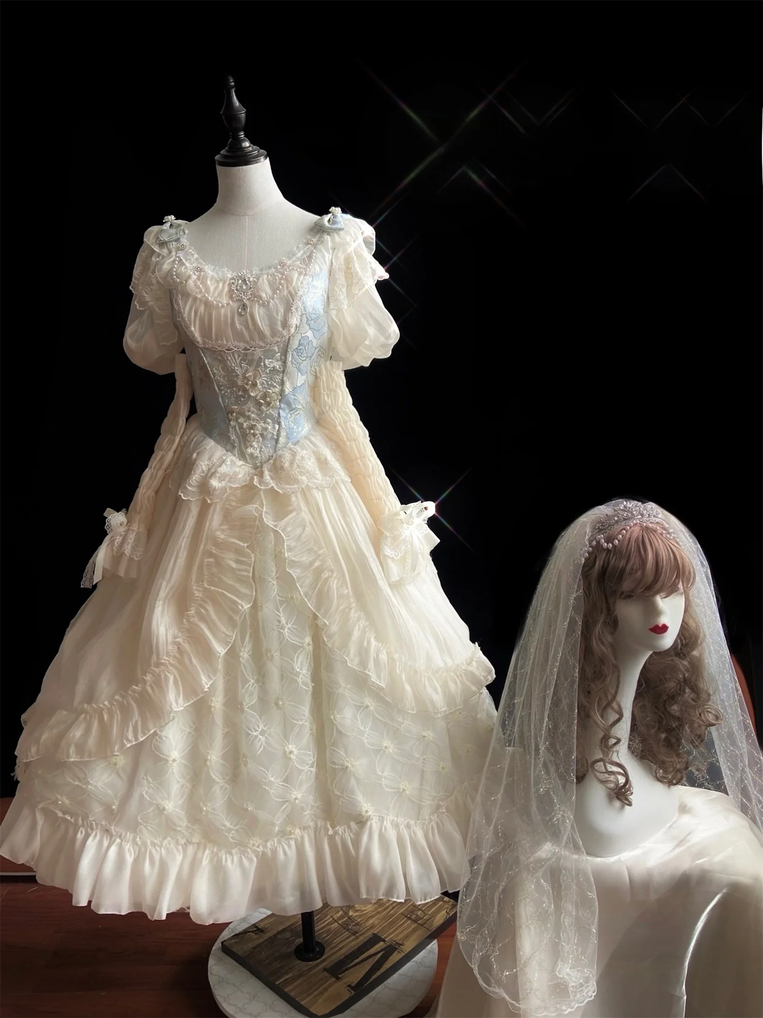 Original Lolita Long Lace Dress Embroidered Crown Coronation Adult Ceremony Flower Wedding Dress Elegant Skirt Dress