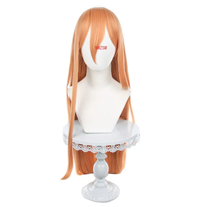 Anime Kettensäge Mann Power Cosplay Perücke Lange Orange Rosa Wärme Beständig Synthetische Haar Power Frauen Rolle Spielen Perücken + Hörner