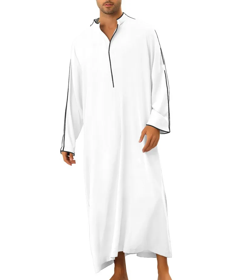 Men Muslim Kaftan Islamic Arabic Long Sleeve Solid Robe Middle East Caftan Loose Casual Musulmane Robes Ramadan Morocco Dubai