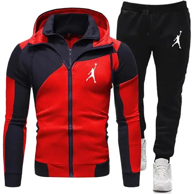 Double Zipper Sweatshirt Suit Autumn Two Piece Set of Pieces for Men Sports Suits New in Sweatshirts Hooded Zip-up Pant Sets